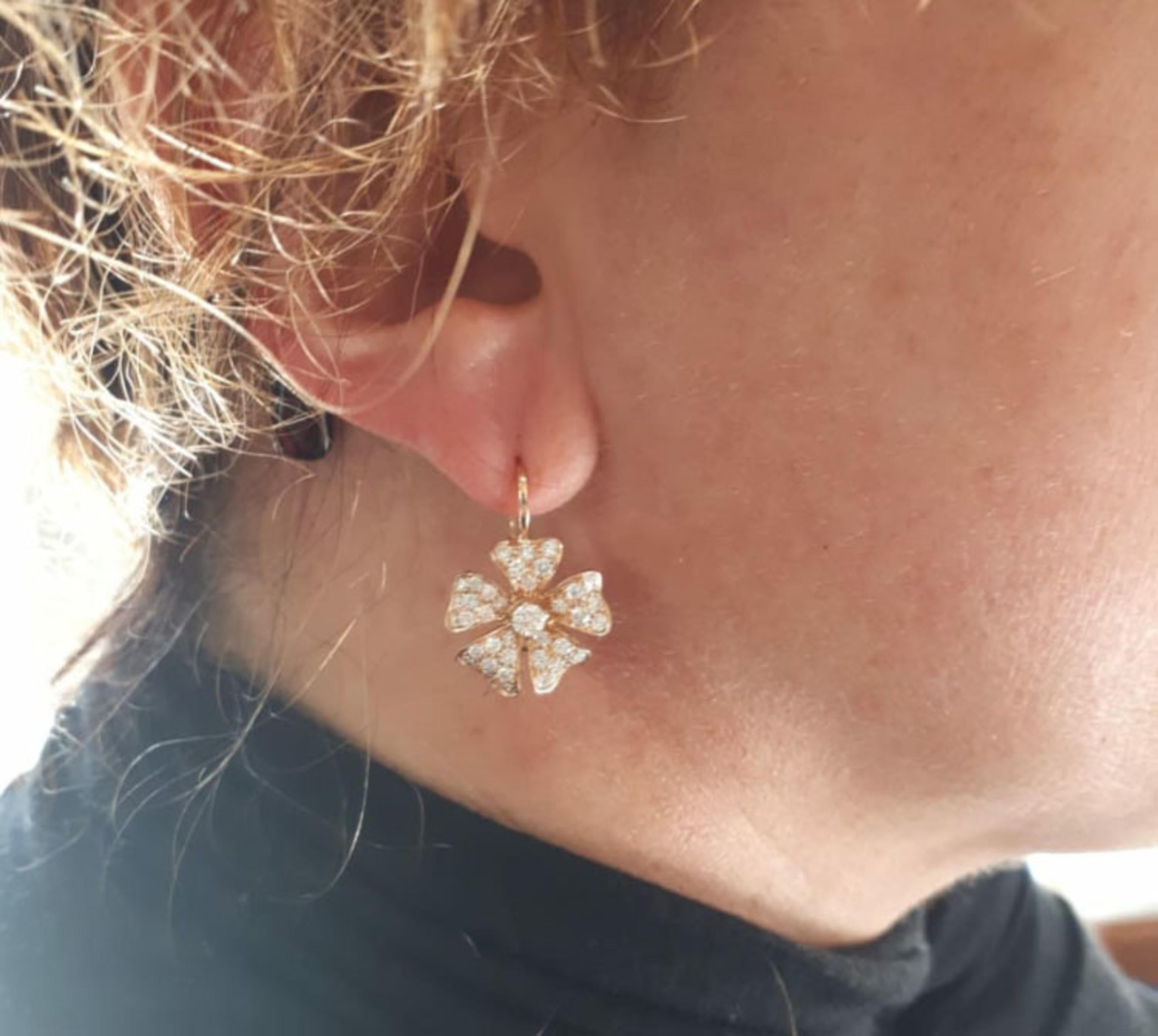 Pink Sapphire Diamond 18 Karat Rose Gold Flower Earrings 1