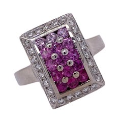 Pink Sapphire Diamond 18 Karat White Gold Rectangular Cocktail Ring