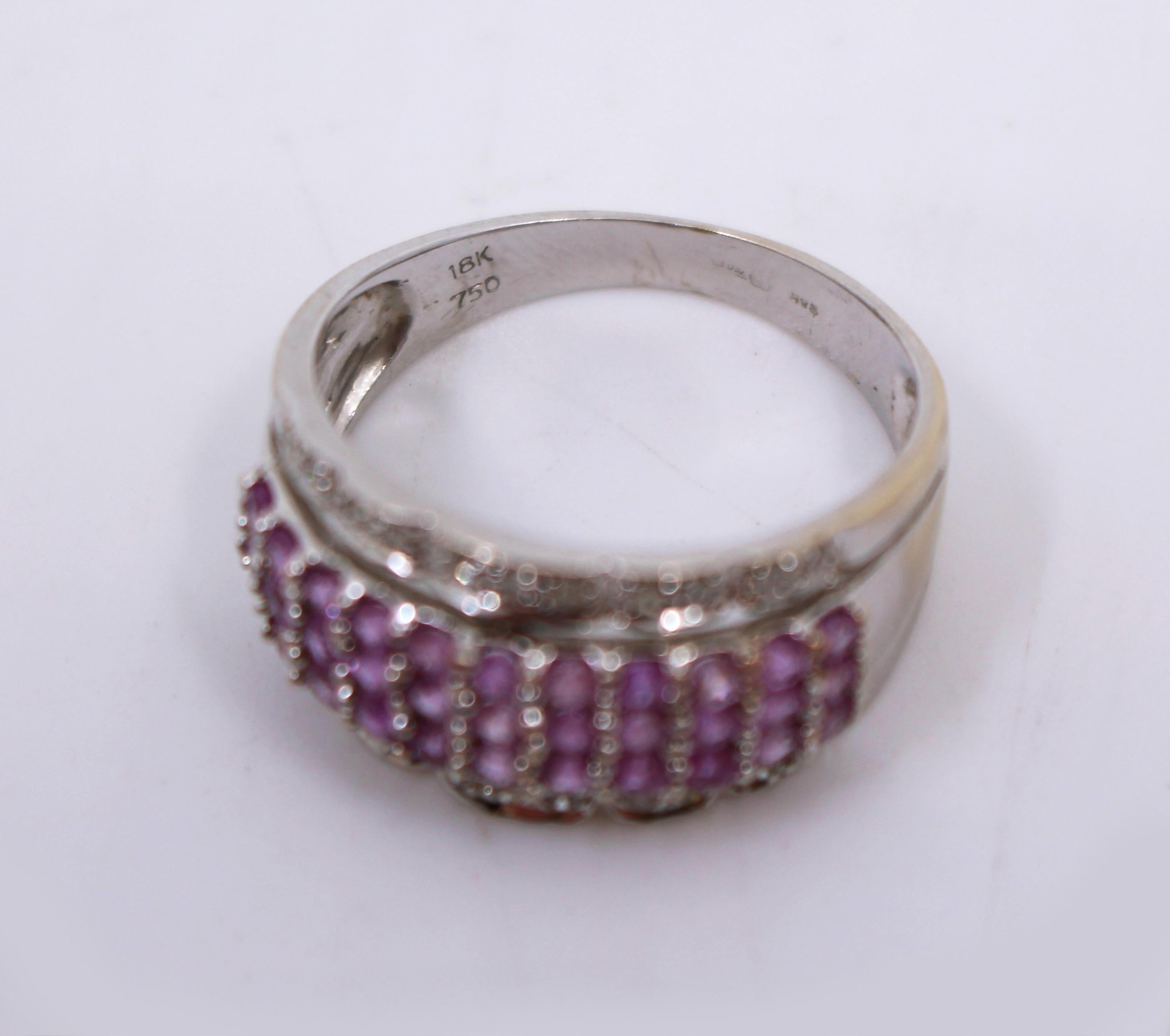 Bague jonc en or blanc 18 carats avec saphir rose et diamants Bon état - En vente à Worcester, GB