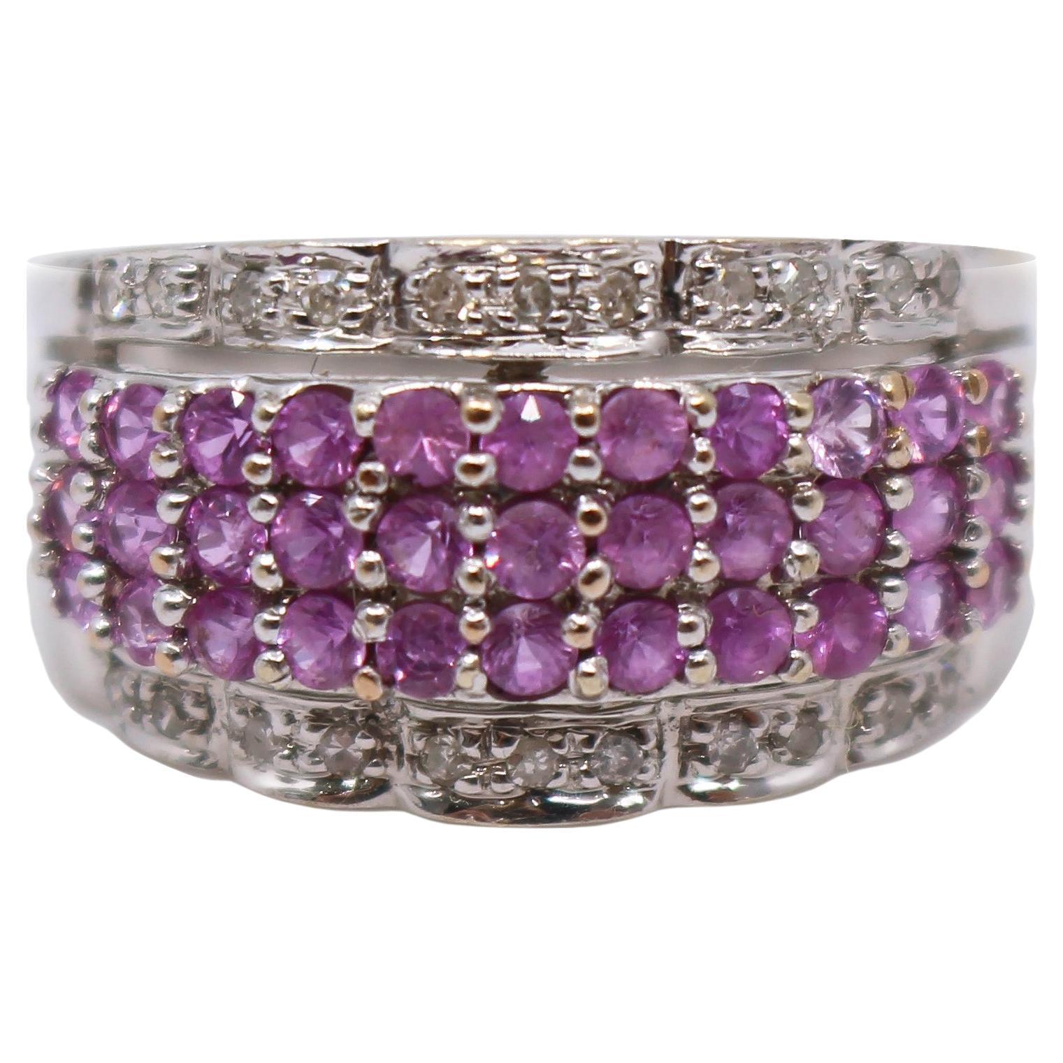 Pink Sapphire & Diamond 18ct White Gold Band Ring