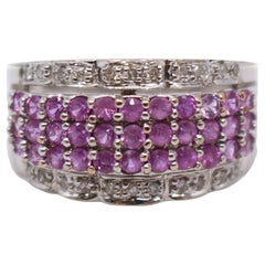 Pink Sapphire & Diamond 18ct White Gold Band Ring