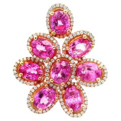 Pink Sapphire 
Diamond 18k Gold Cluster Cocktail Ring