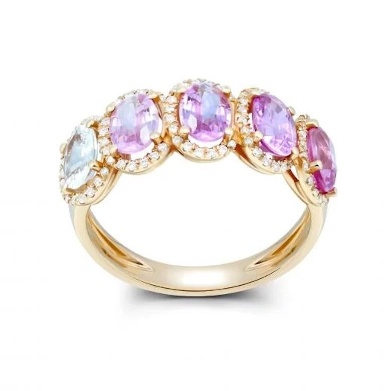 Pink Sapphire Diamond 18K Gold Rose Ring for Her In New Condition For Sale In Genève, GE