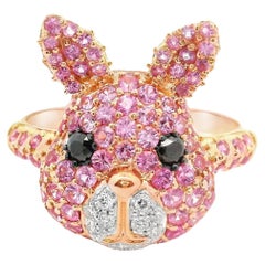 Pink Sapphire & Diamond 18k Rose Gold Bunny Rabbit Ring