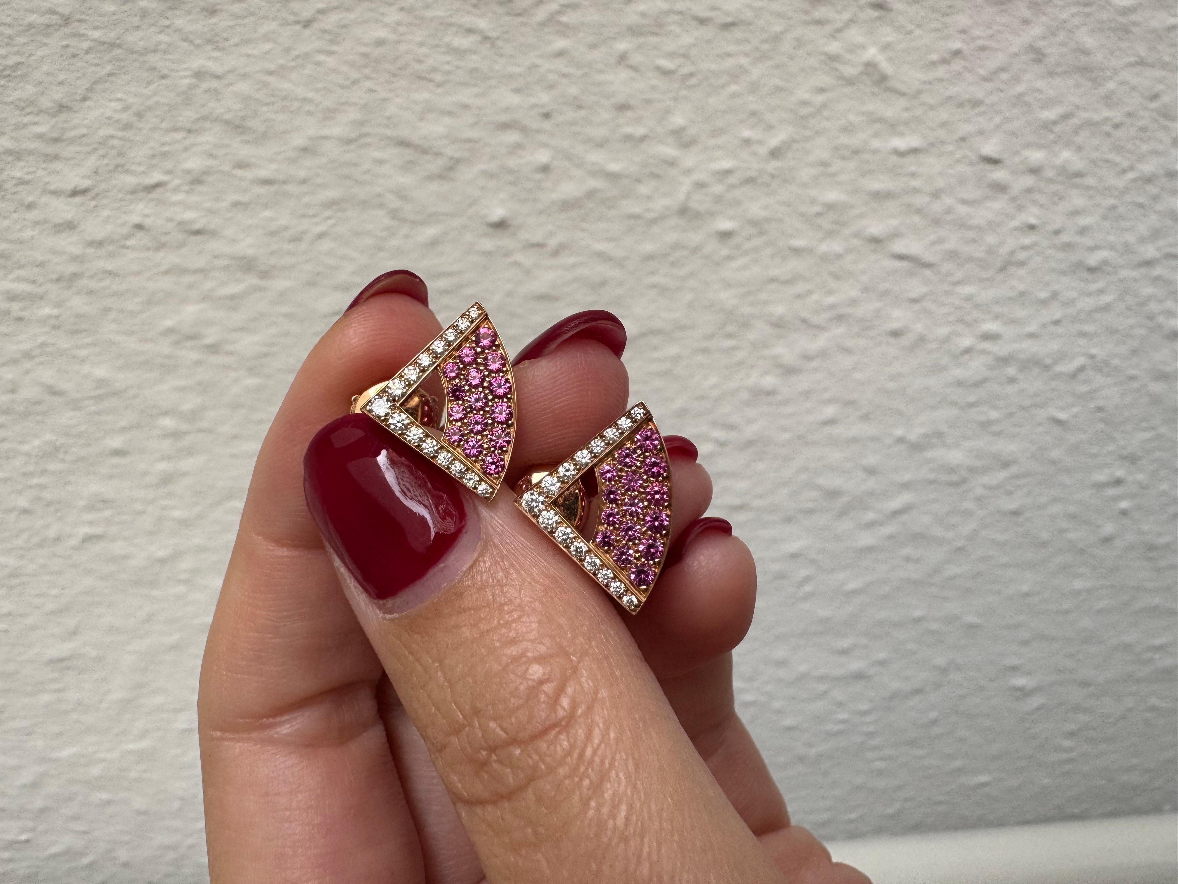 Pink Sapphire & Diamond 18K Rose Gold Fan Earrings In New Condition For Sale In Los Angeles, US