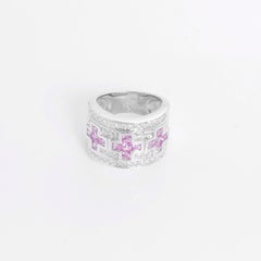 Pink Sapphire & Diamond 18k White Gold Band