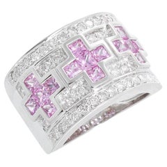 Pink Sapphire & Diamond 18k White Gold Band