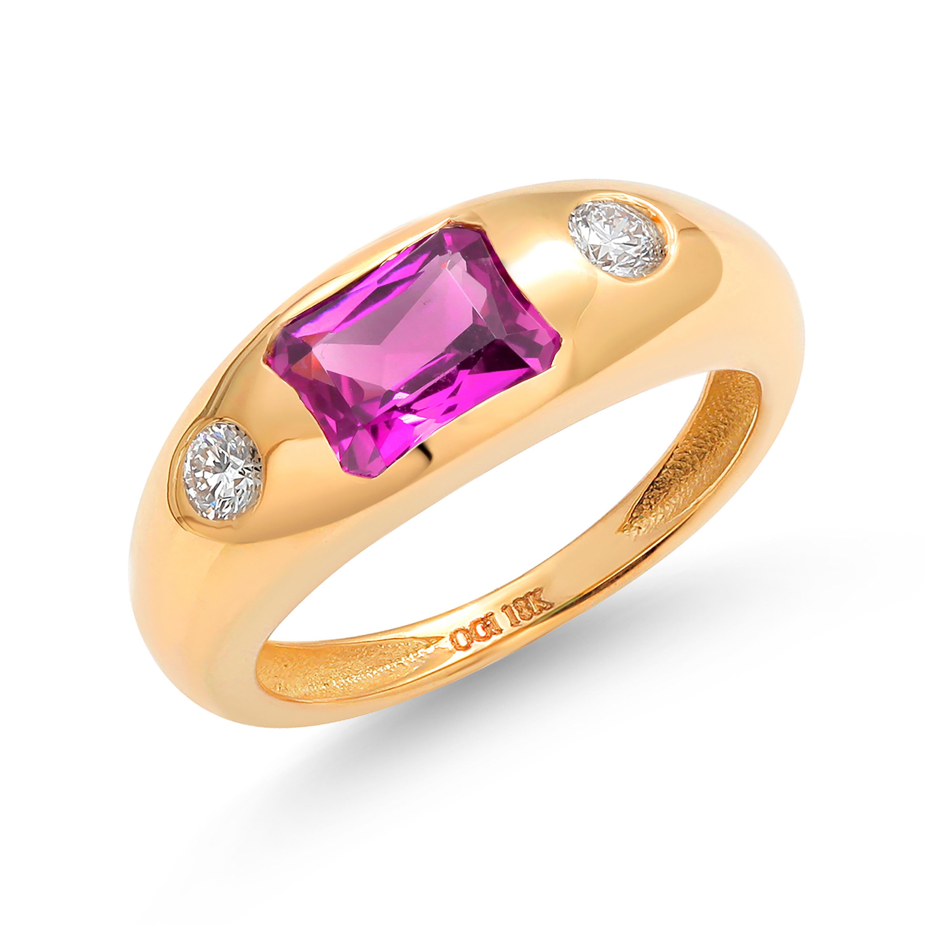 Emerald Cut Pink Sapphire Diamond 2.10 Carat Ring 18 Karat Yellow Gold Cocktail Ring  For Sale