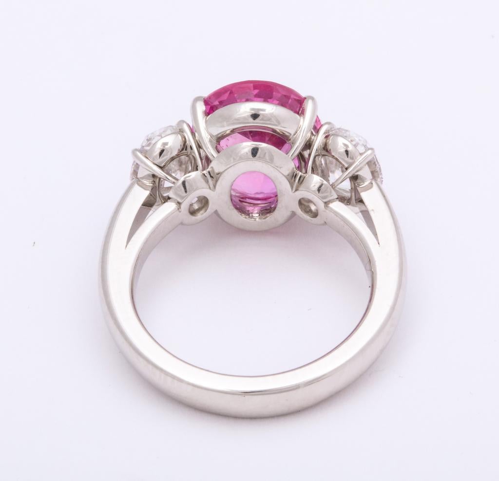 Contemporary Pink Sapphire Diamond 3-Stone Ring For Sale