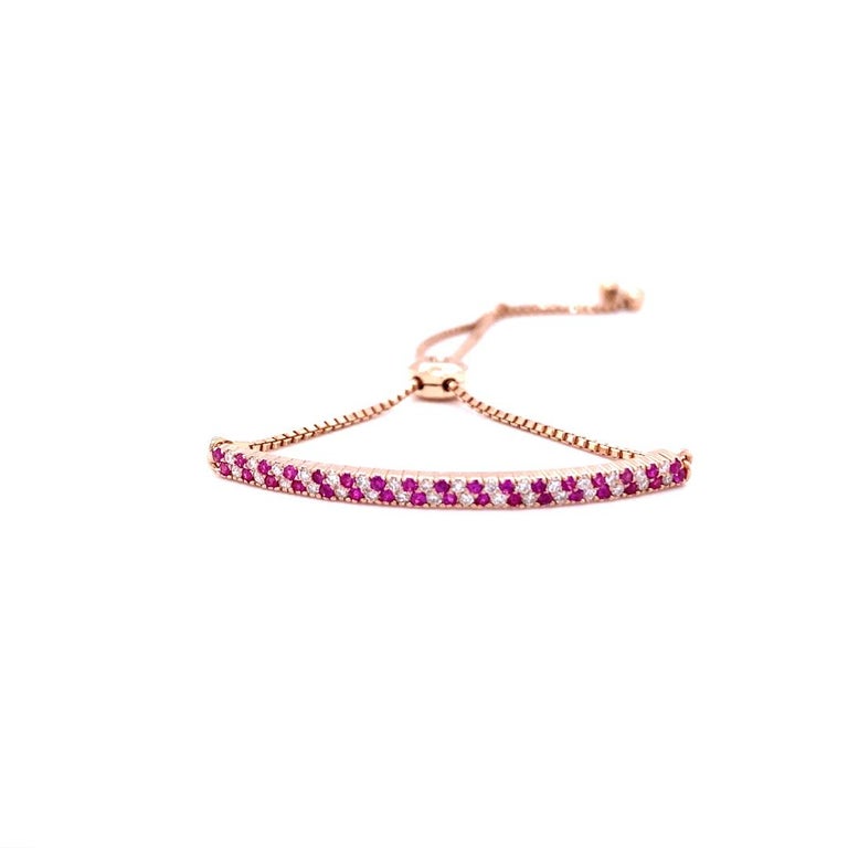 Contemporary 0.69 Carat Pink Sapphire Diamond Adjustable Bracelet 14 Karat Rose Gold