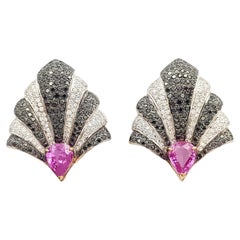 Pink Sapphire, Diamond and Black Diamond Earrings set in 18K Gold Settings