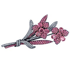 Pink Sapphire, Diamond, and Gold Flower Brooch