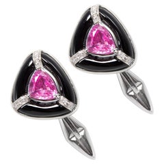 Boutons de manchette en saphir rose, diamant et onyx Art Déco Design by Ella Gafter