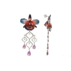 21st Century 18 Karat Gold Pink Sapphire Diamond and Orchid Chandelier Earrings