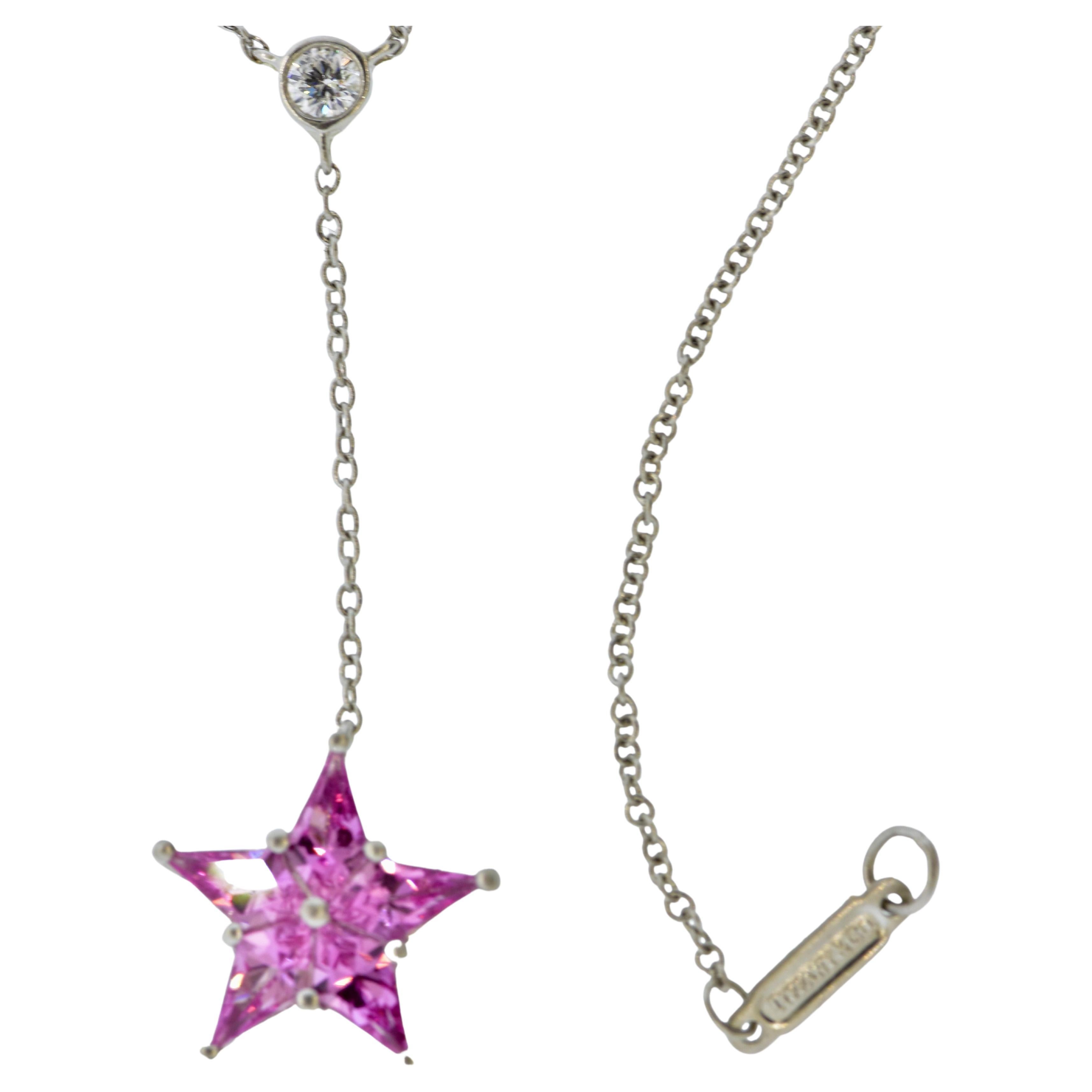 Pink Sapphire, Diamond and Platinum Star Motif Necklace by Tiffany & Co.