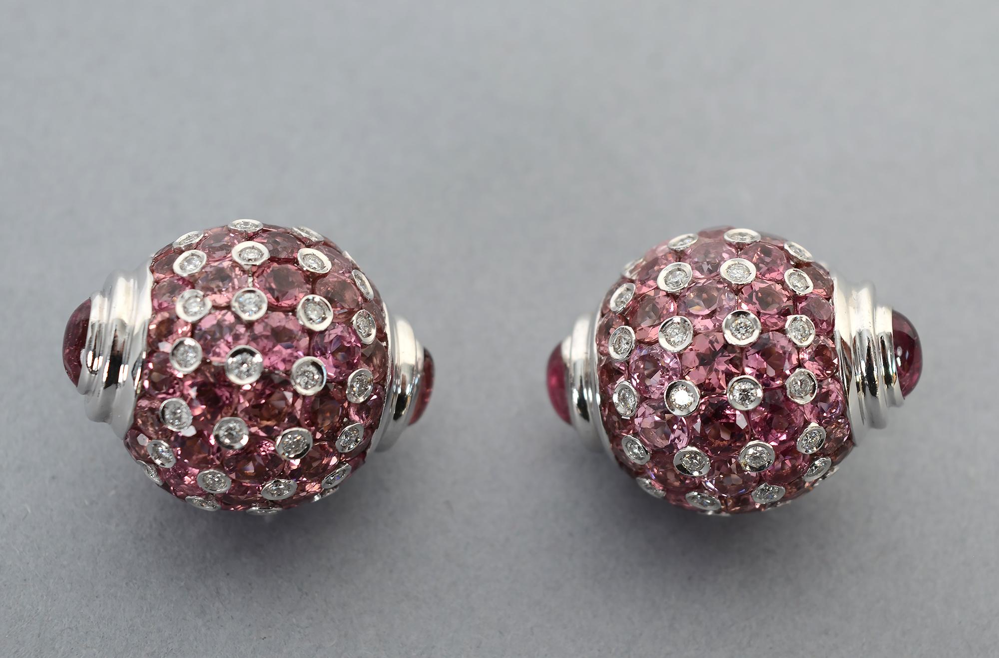 Pendientes de Oro Blanco Zafiro Rosa, Diamante y Turmalina Moderno en venta