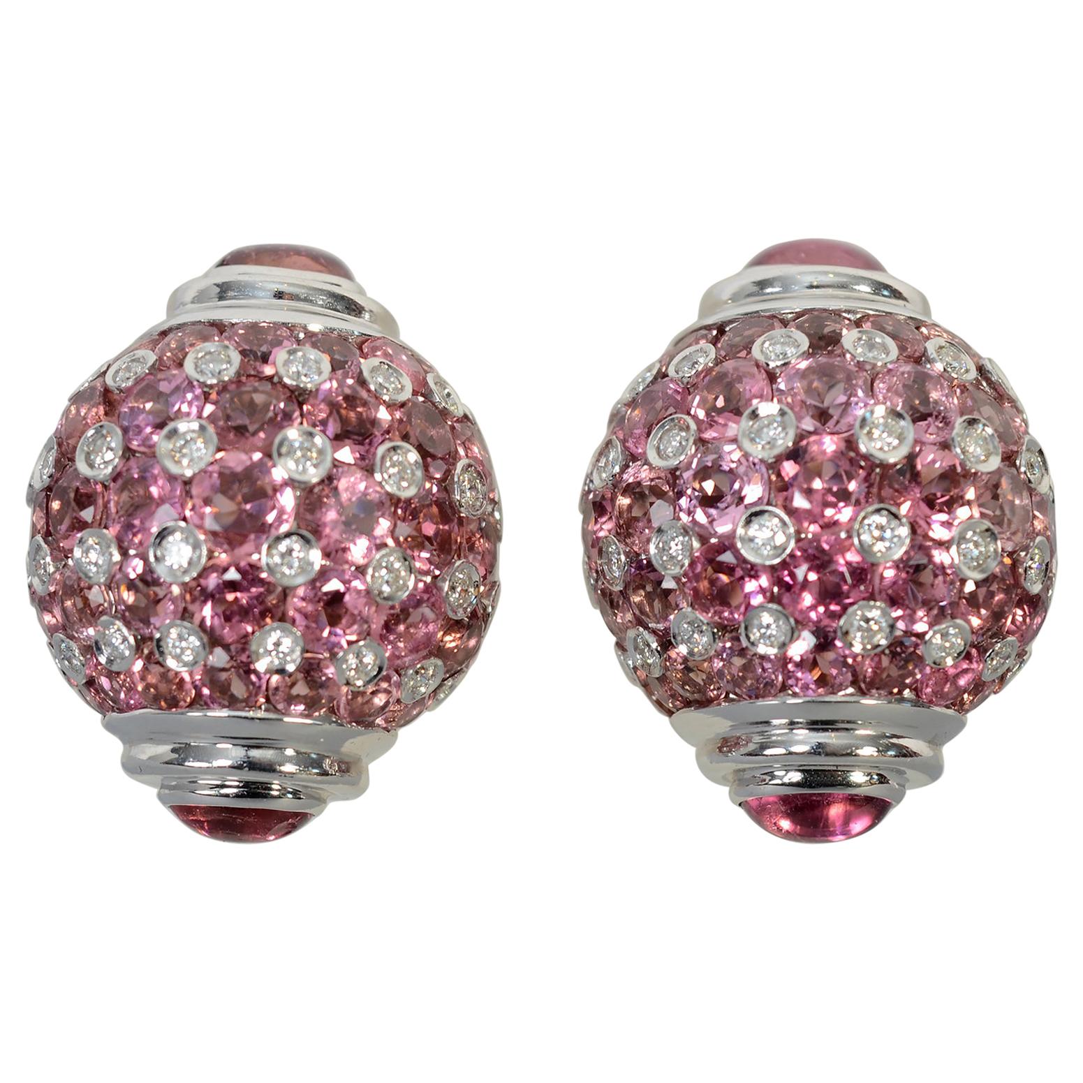 Pink Sapphire, Diamond and Tourmaline White Gold Earrings
