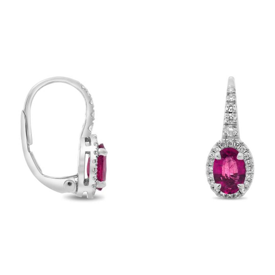 Pink Sapphire, Diamond, and White Gold Lever Back Earrings In New Condition For Sale In New York, NY