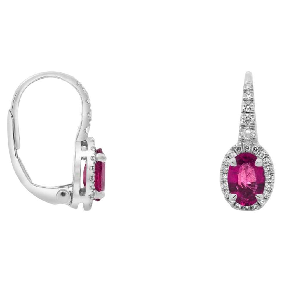 Pink Sapphire, Diamond, and White Gold Lever Back Earrings For Sale