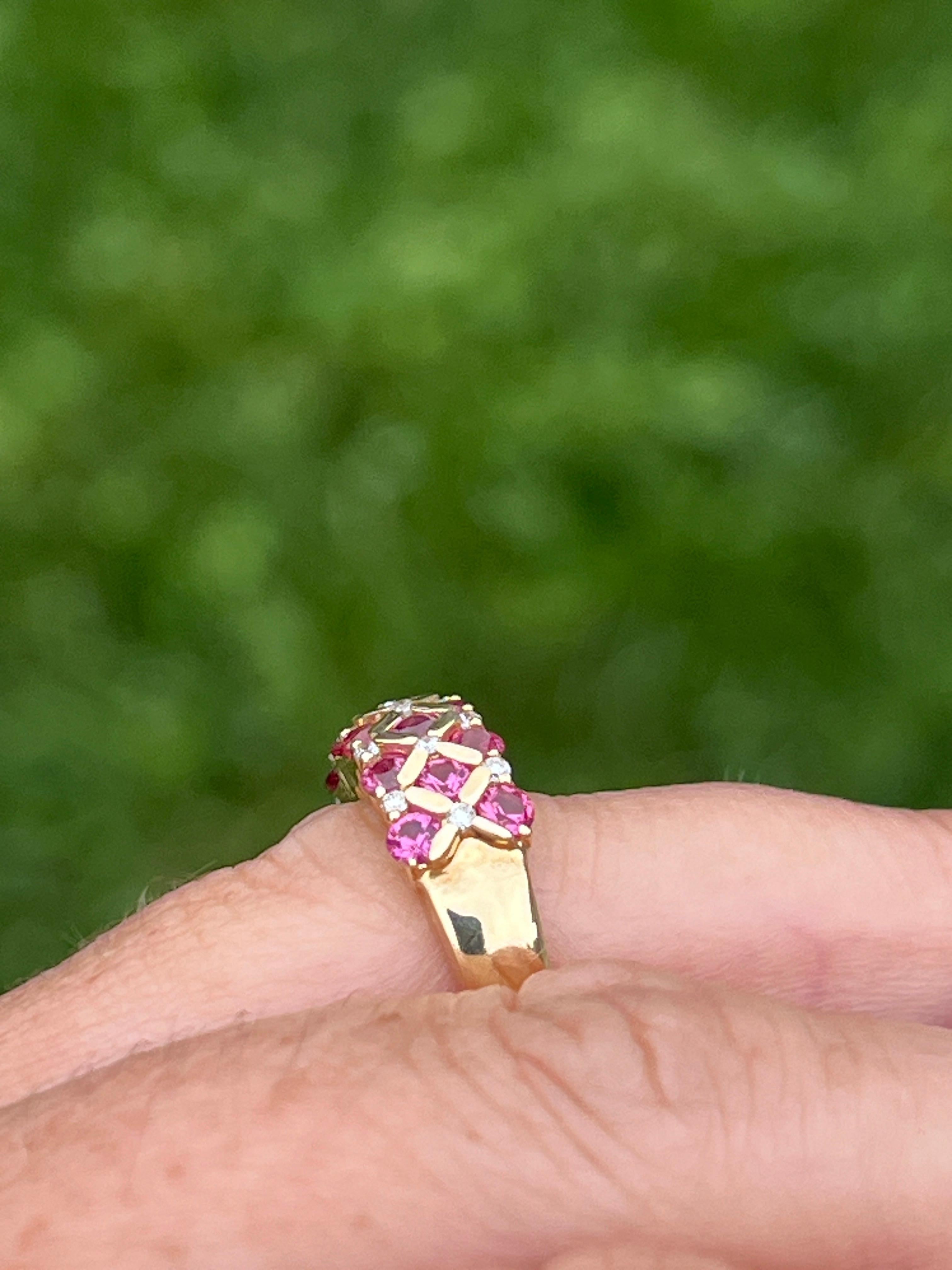 Pink Sapphire Diamond and Yellow Gold Checkerboard Ring 5