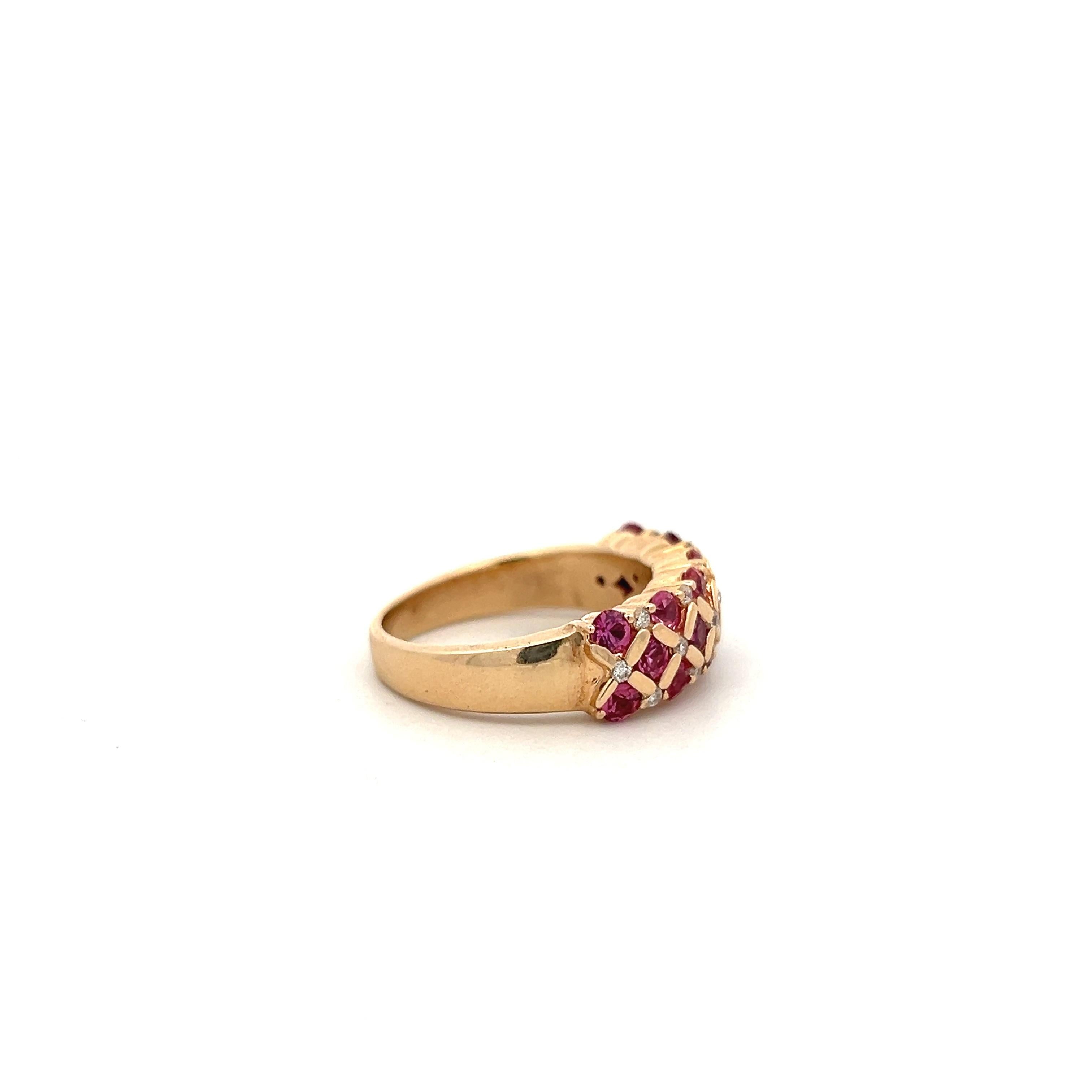 Contemporary Pink Sapphire Diamond and Yellow Gold Checkerboard Ring