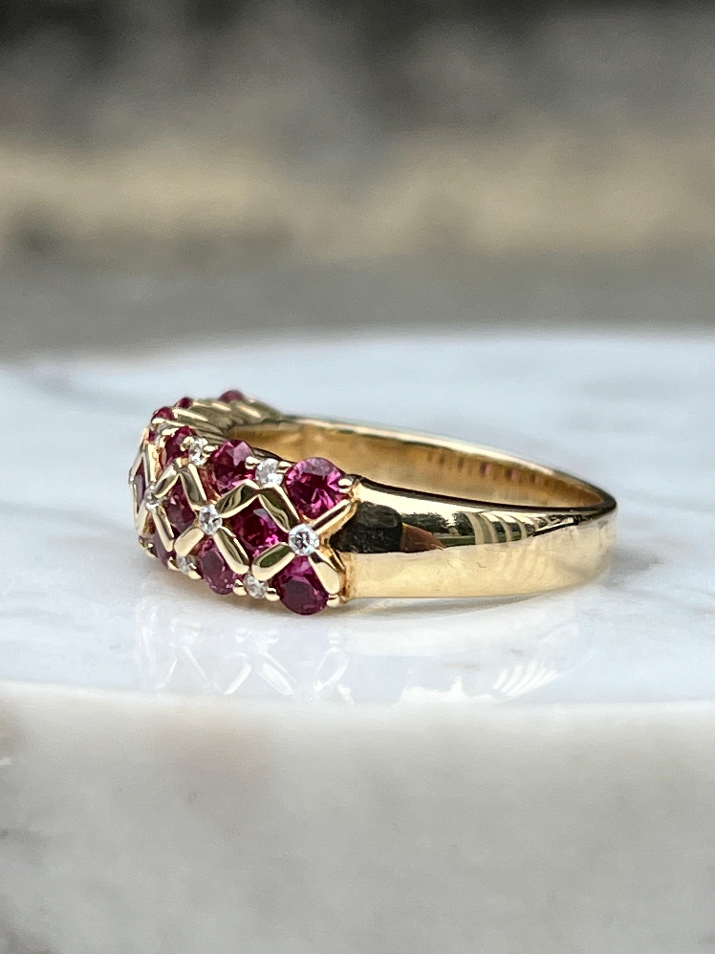 Pink Sapphire Diamond and Yellow Gold Checkerboard Ring 1