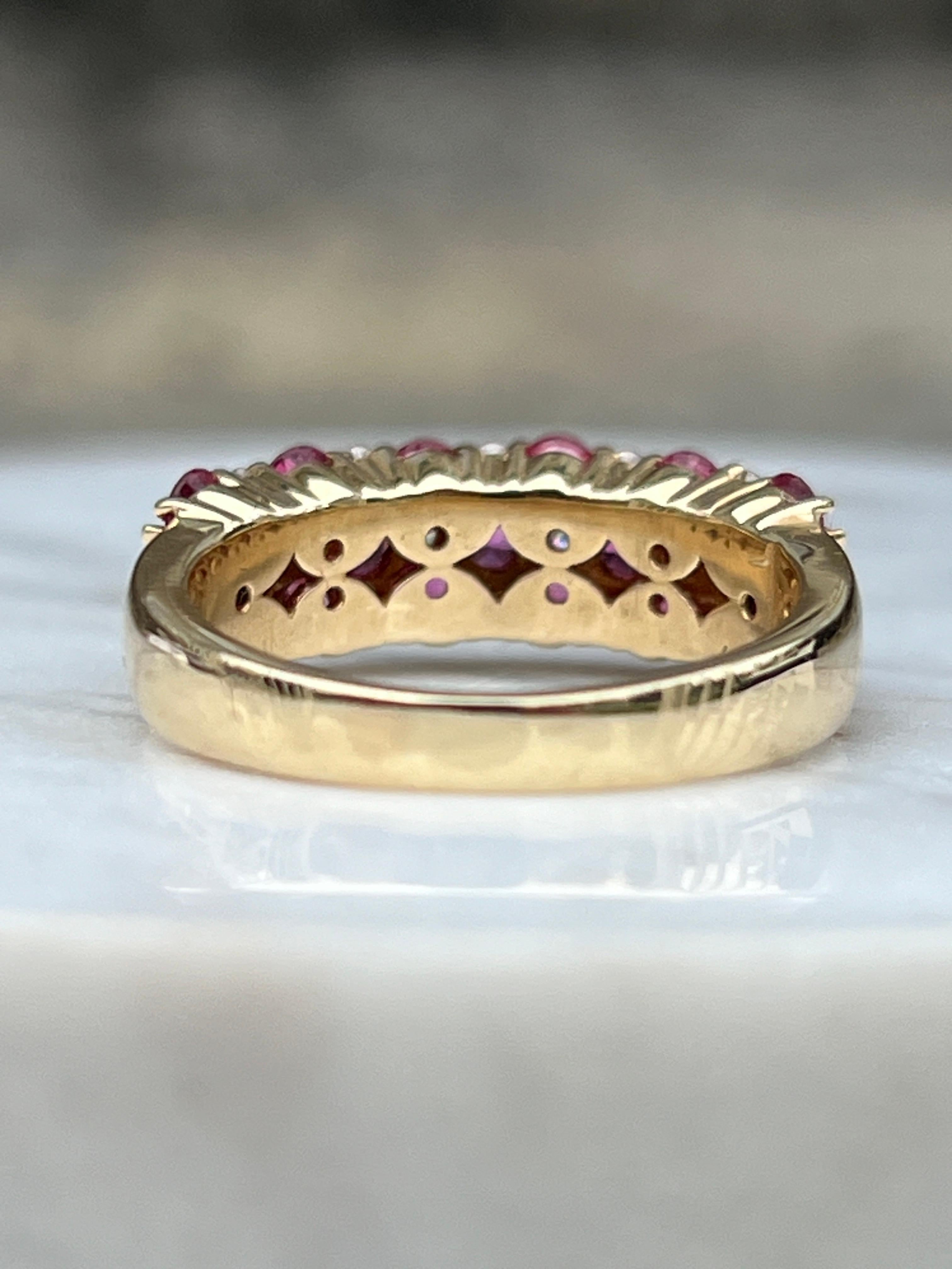 Pink Sapphire Diamond and Yellow Gold Checkerboard Ring 3