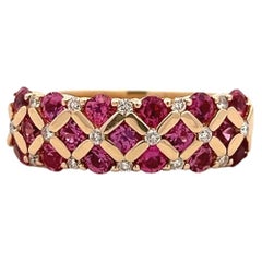 Pink Sapphire Diamond und Gelbgold Schachbrettring