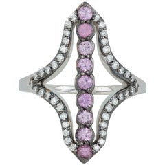 Pink Sapphire Diamond Art Deco Style Ring 14 Karat White Gold Black Rhodium