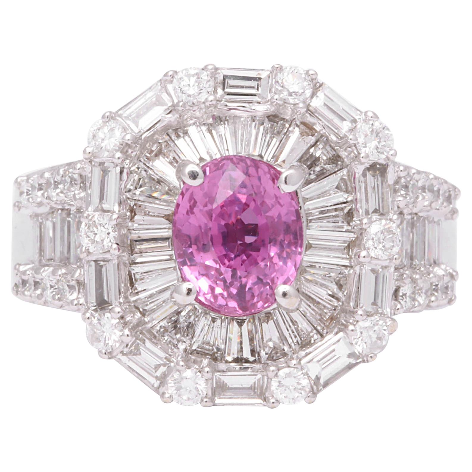 Pink Sapphire Diamond Baguette Ring
