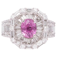 Anillo Baguette Zafiro Rosa Diamante