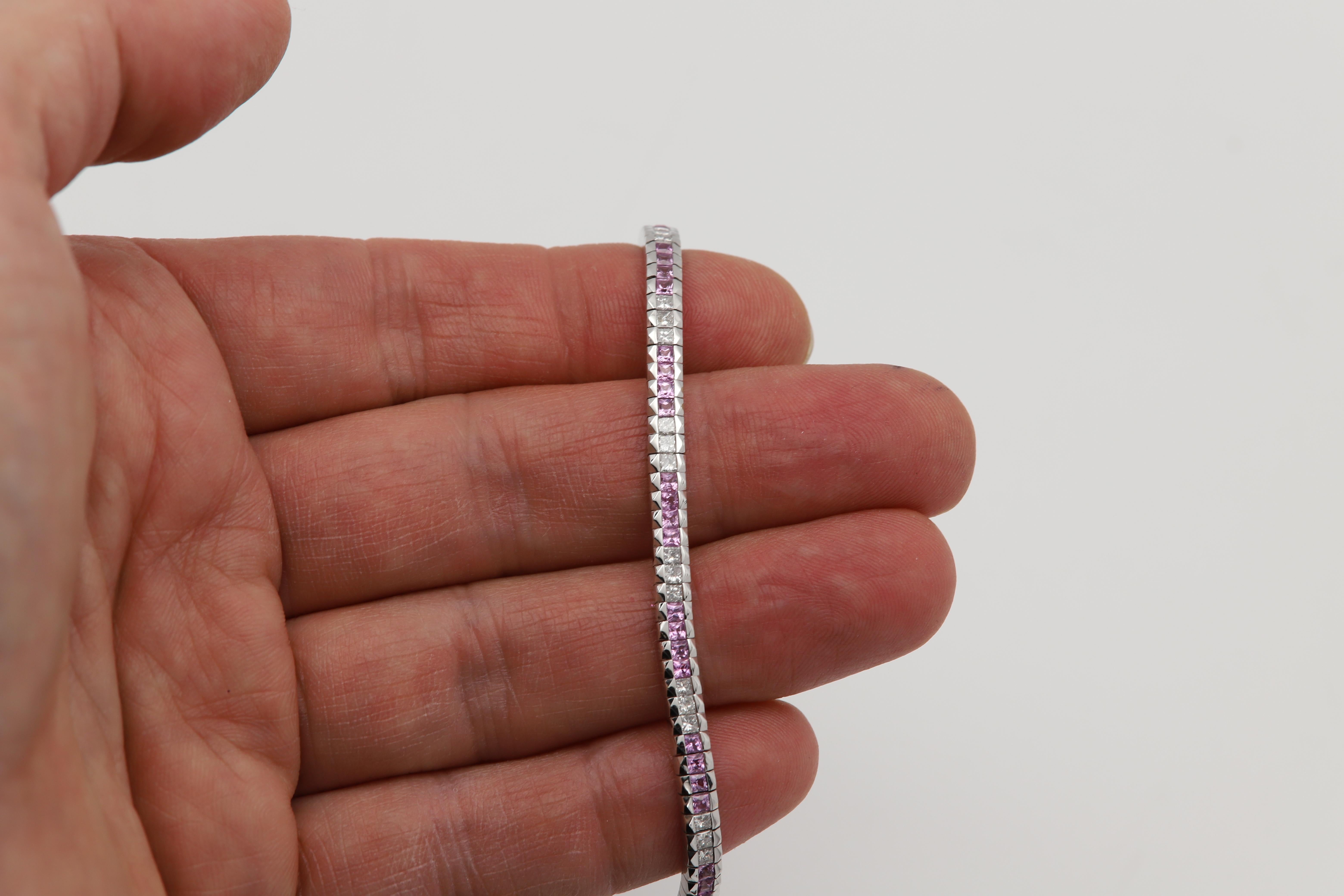 Bracelet à maillons en or blanc 18 carats avec boucle en diamants de style Art déco en vente 7