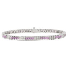 Sapphire Diamond Bracelet 18 Karat White Gold Tennis classic Pink and White