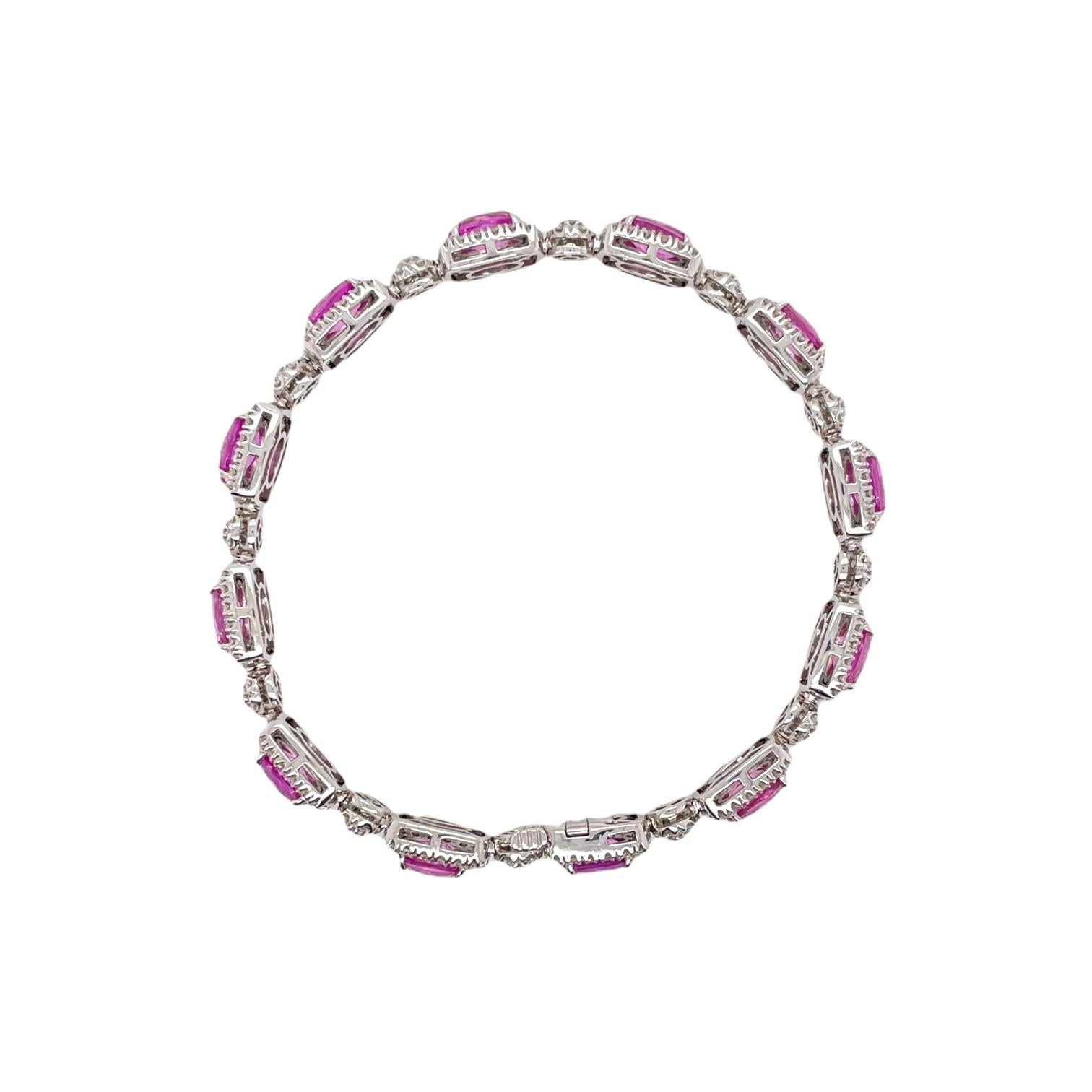 Contemporary Pink Sapphire & Diamond Bracelet in 18K White Gold