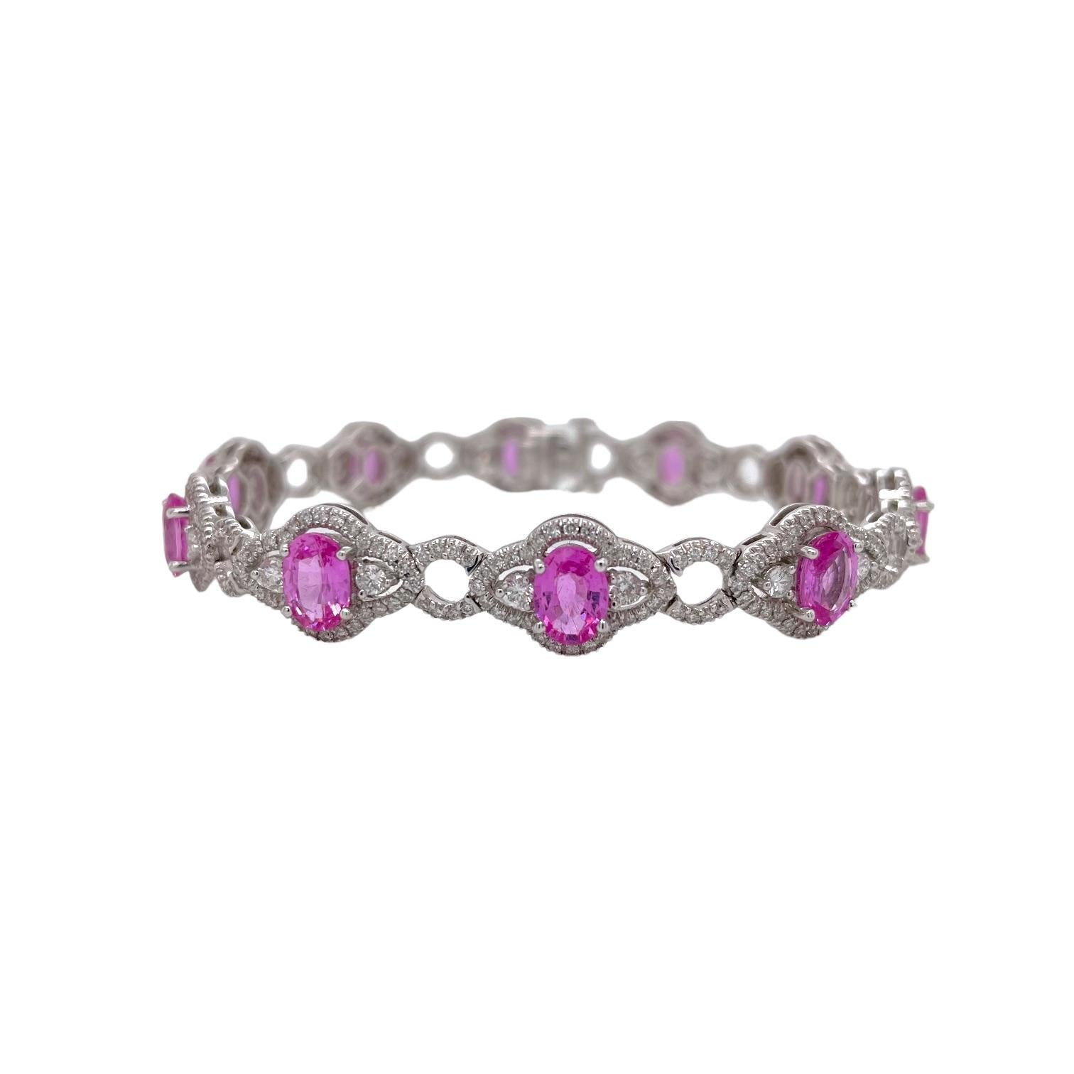 Armband aus 18 Karat Weißgold mit rosa Saphiren und Diamanten (Zeitgenössisch) im Angebot