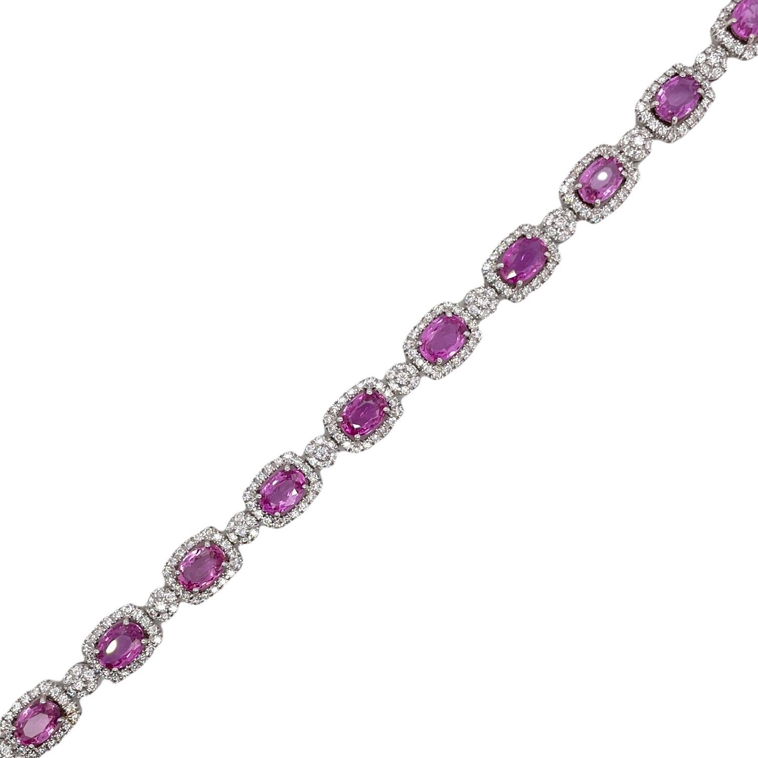 Oval Cut Pink Sapphire & Diamond Bracelet in 18K White Gold