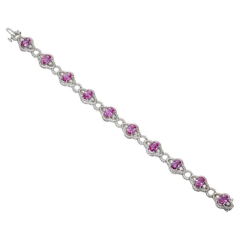 Pink Sapphire and Diamond Bracelet in 18K White Gold For Sale at 1stDibs