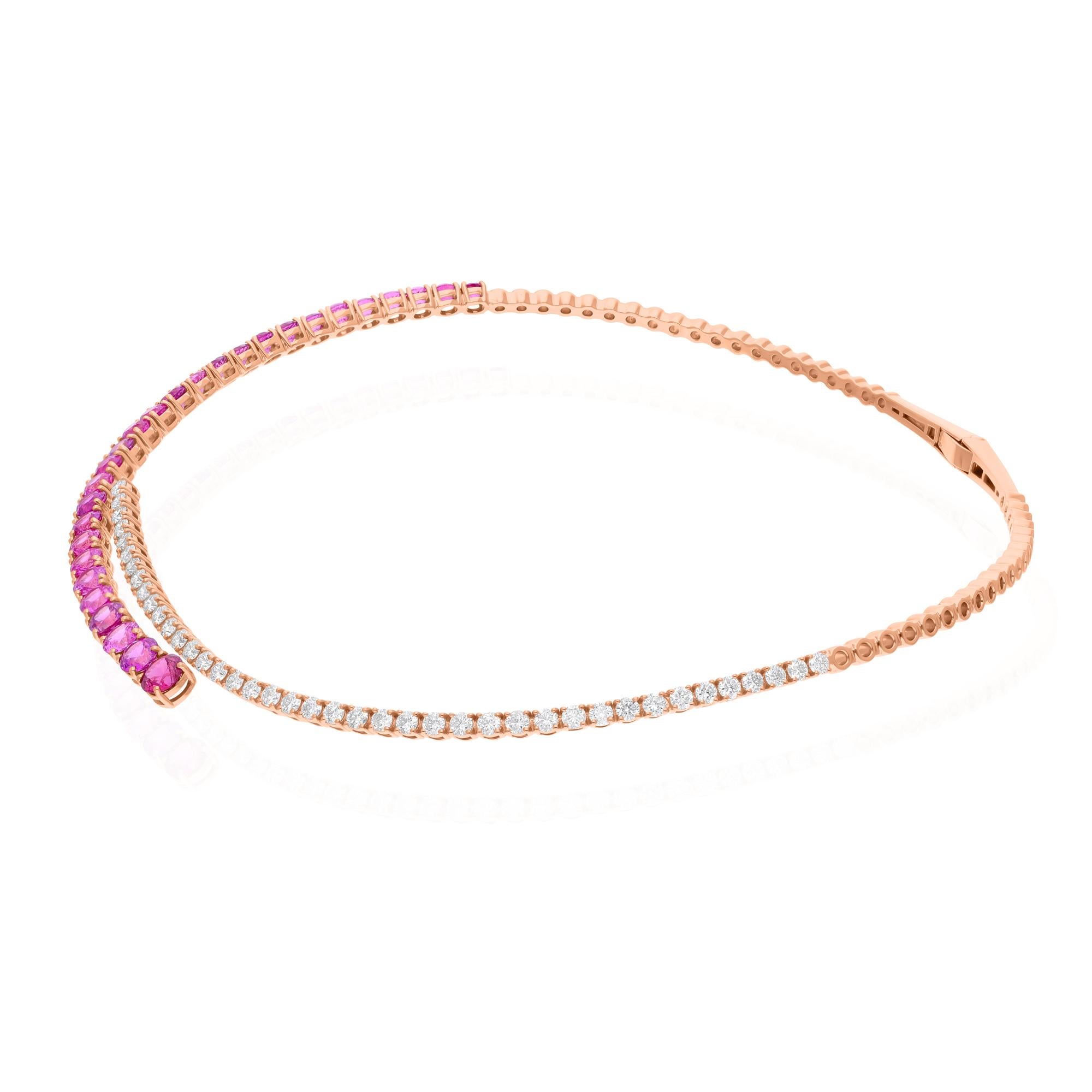 Taglio rotondo Pink Sapphire Diamond Collana Choker Torc in oro rosa 14 carati Gioielli di pregio in vendita