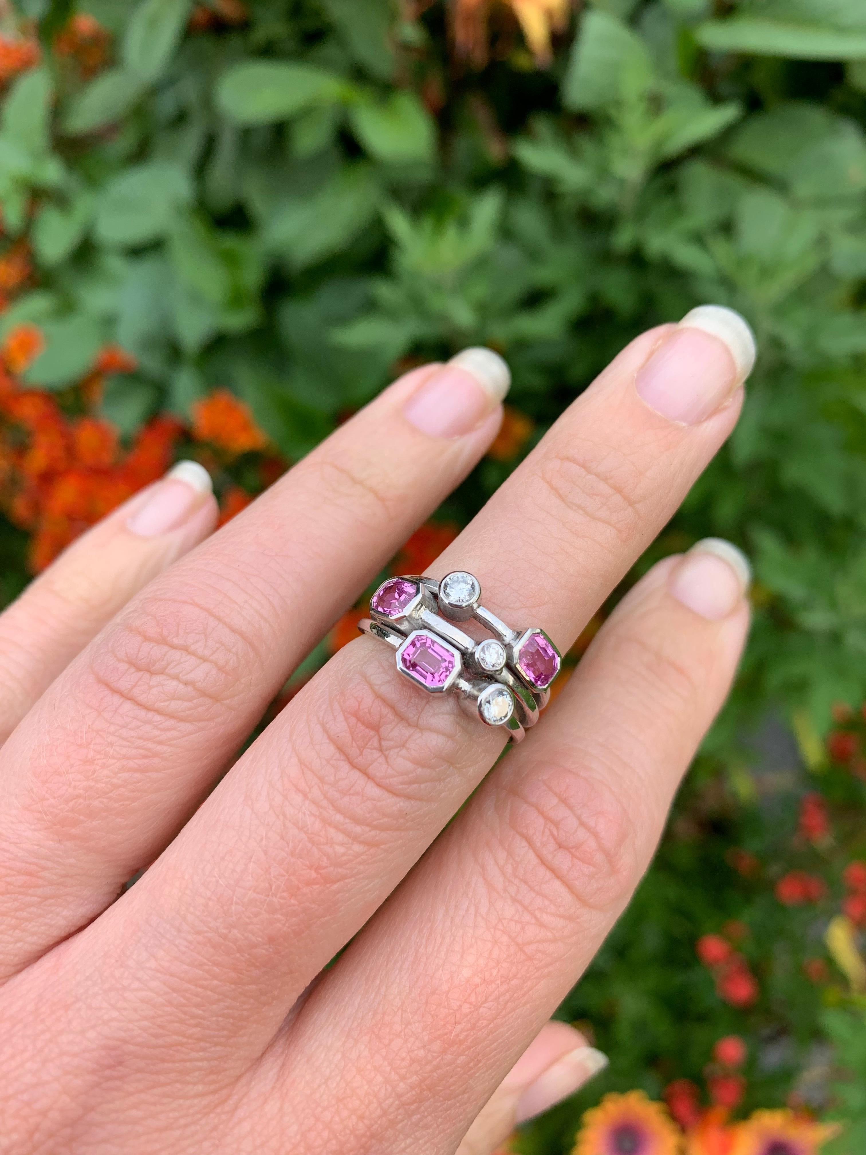 Pink Sapphire & Diamond Cluster Ring 18 Karat White Gold For Sale 5