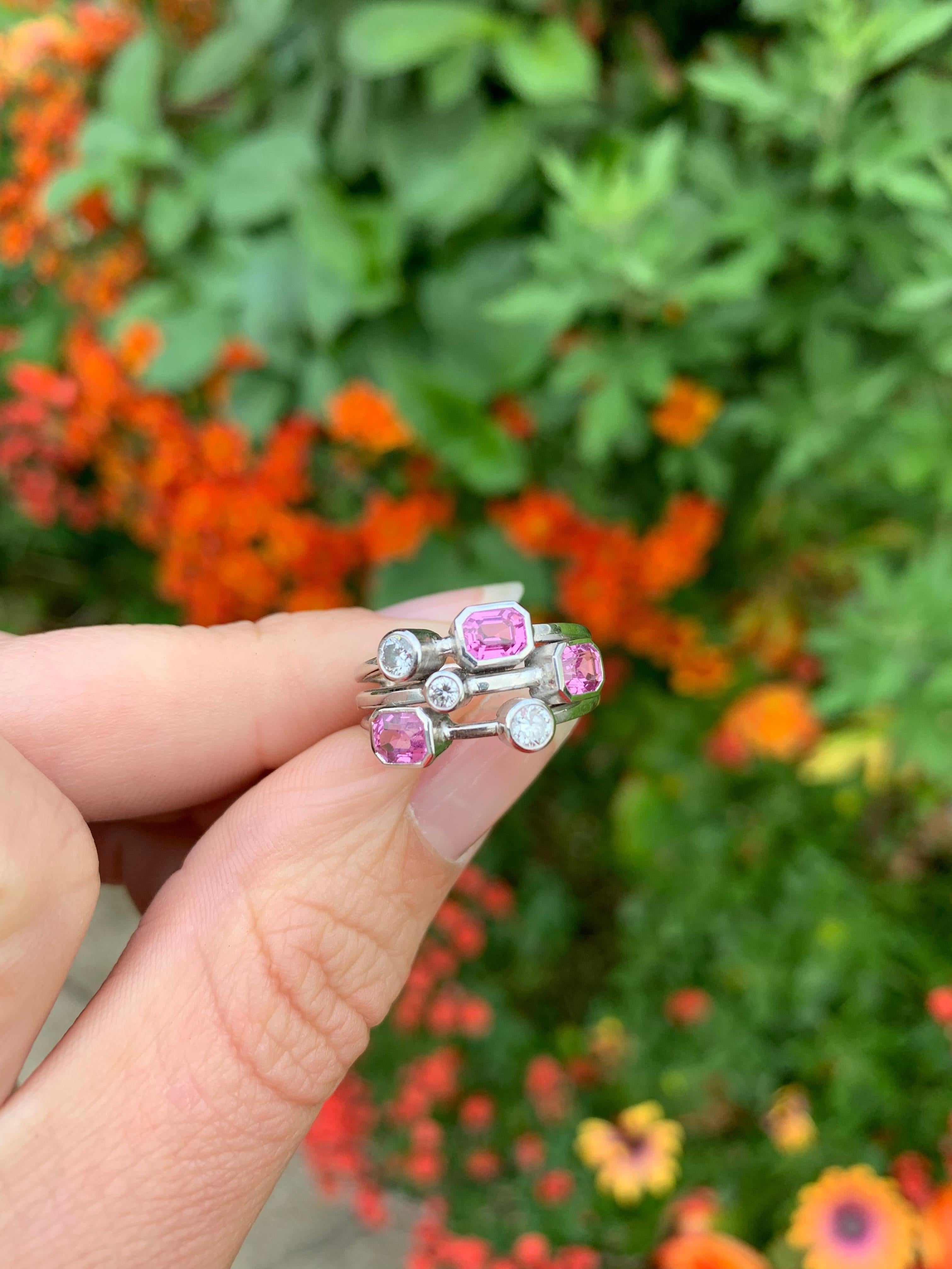 Pink Sapphire & Diamond Cluster Ring 18 Karat White Gold For Sale 6