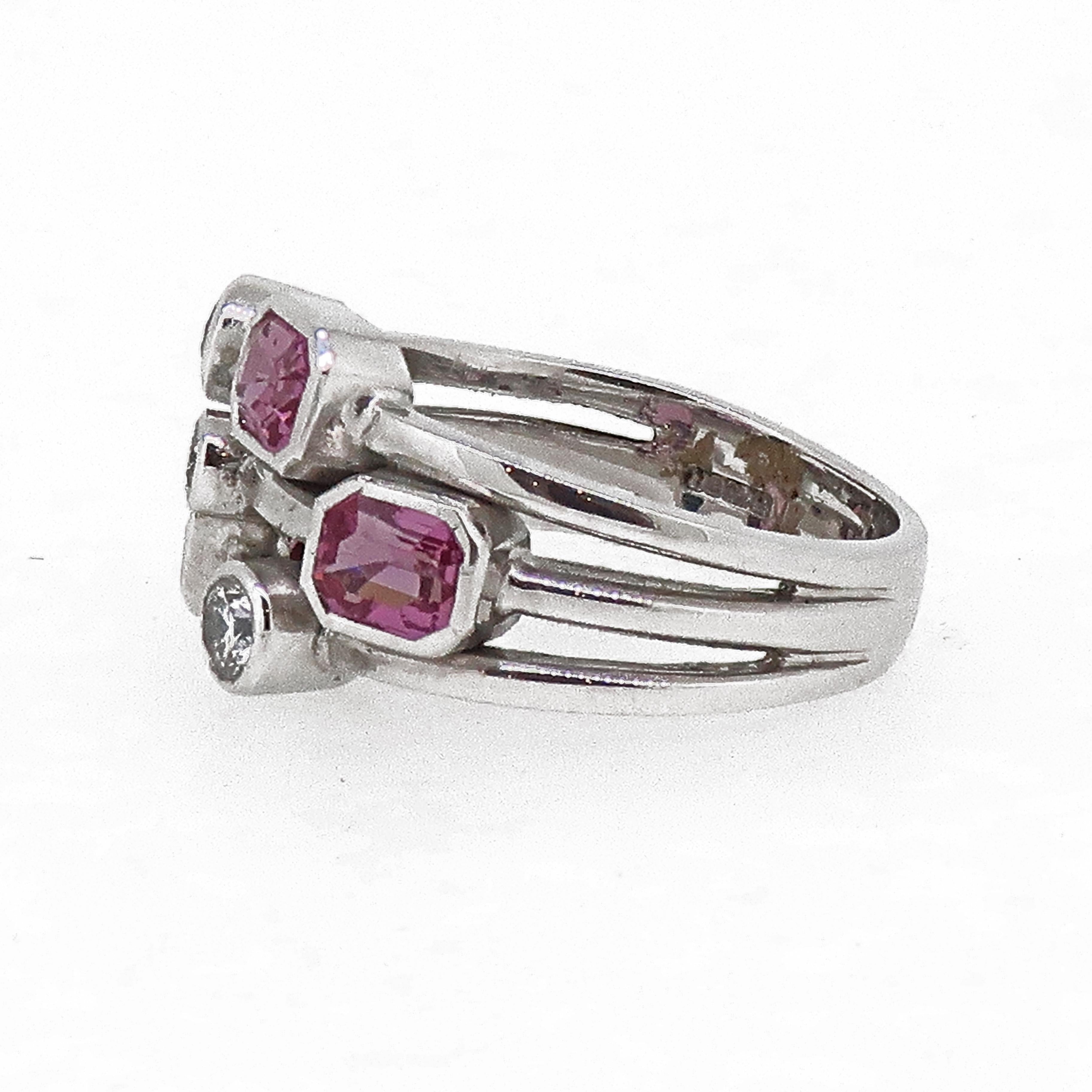 Contemporary Pink Sapphire & Diamond Cluster Ring 18 Karat White Gold For Sale