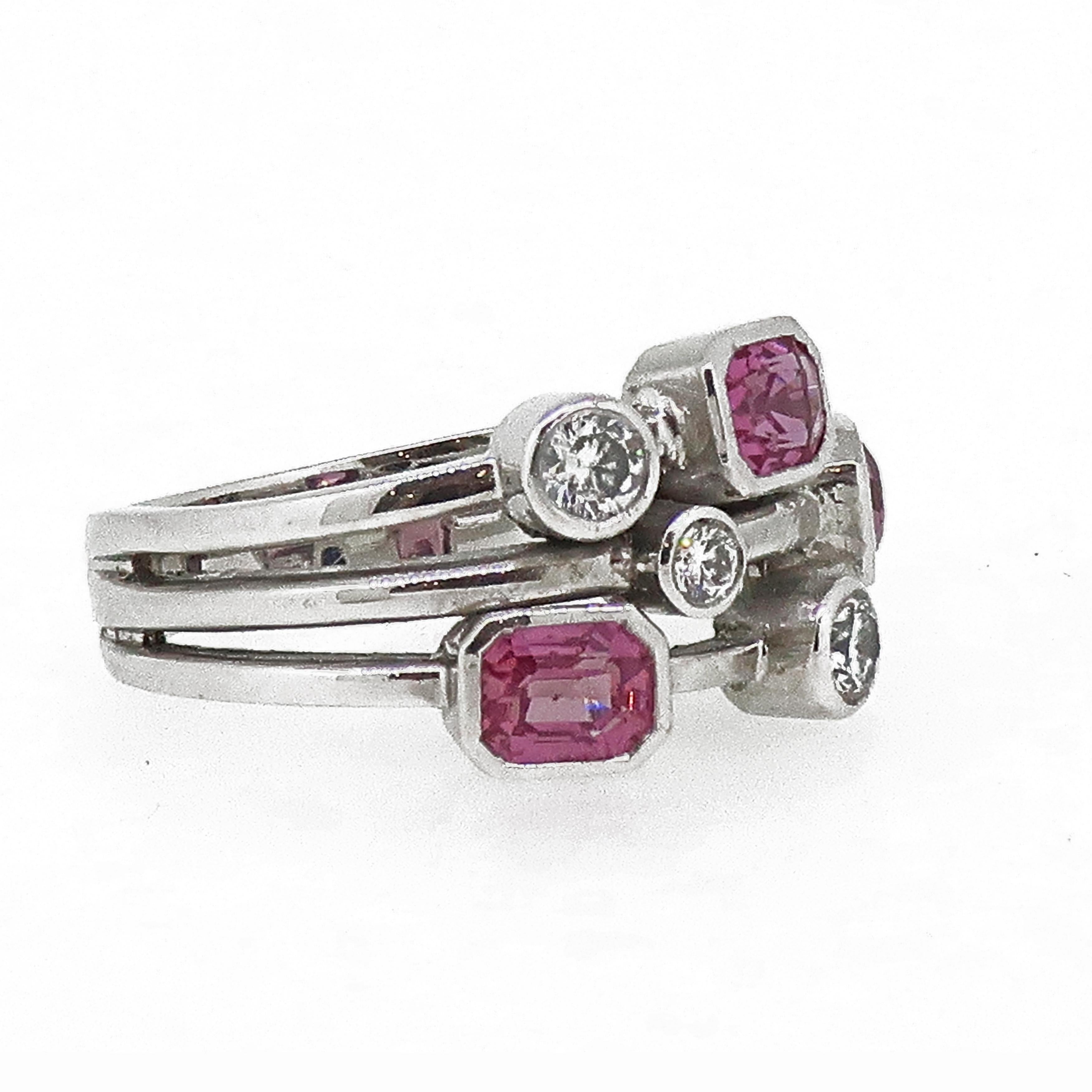 Women's Pink Sapphire & Diamond Cluster Ring 18 Karat White Gold For Sale
