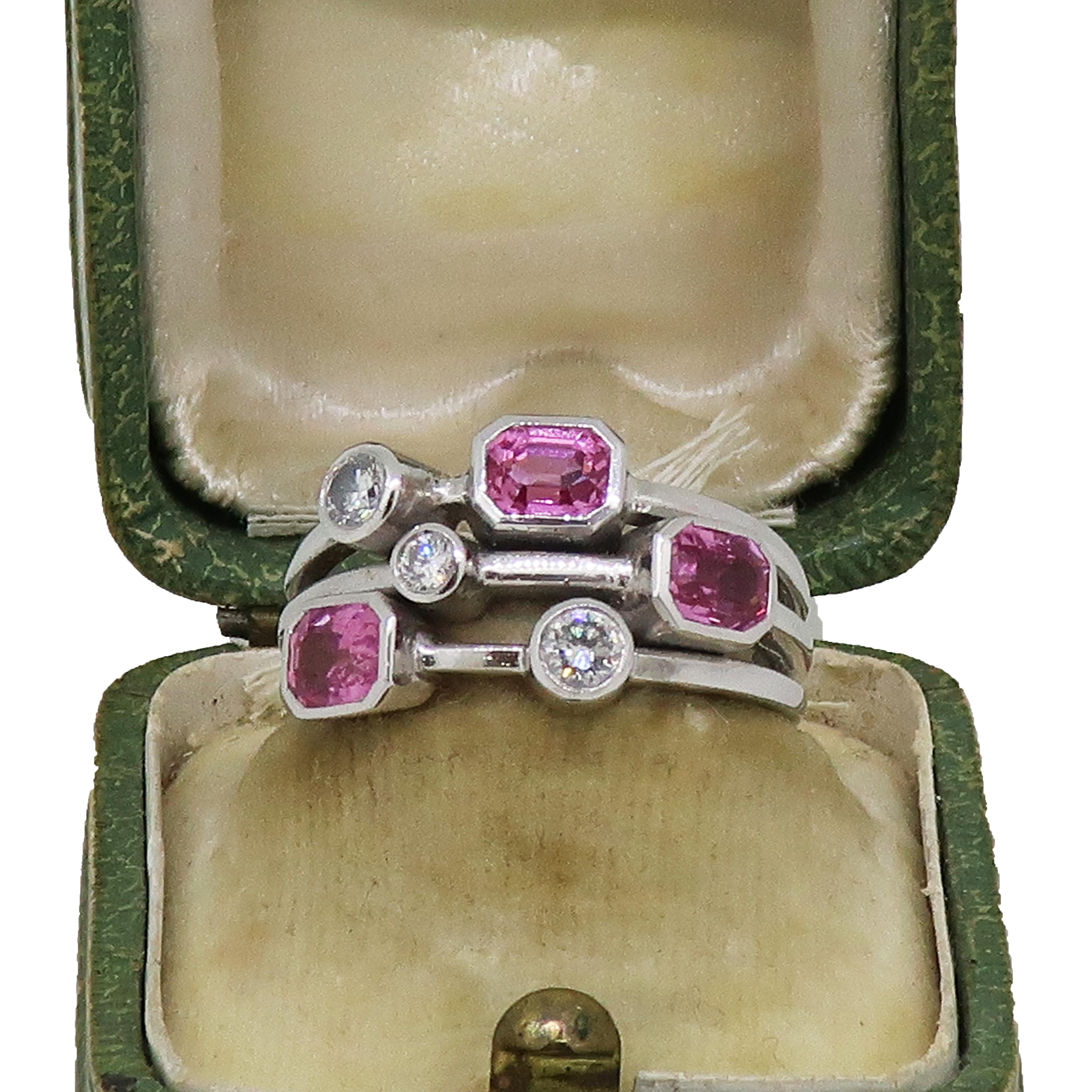 Pink Sapphire & Diamond Cluster Ring 18 Karat White Gold For Sale 1