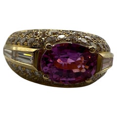 Pink sapphire diamond cocktail ring 18KT gold pave set perfectly made