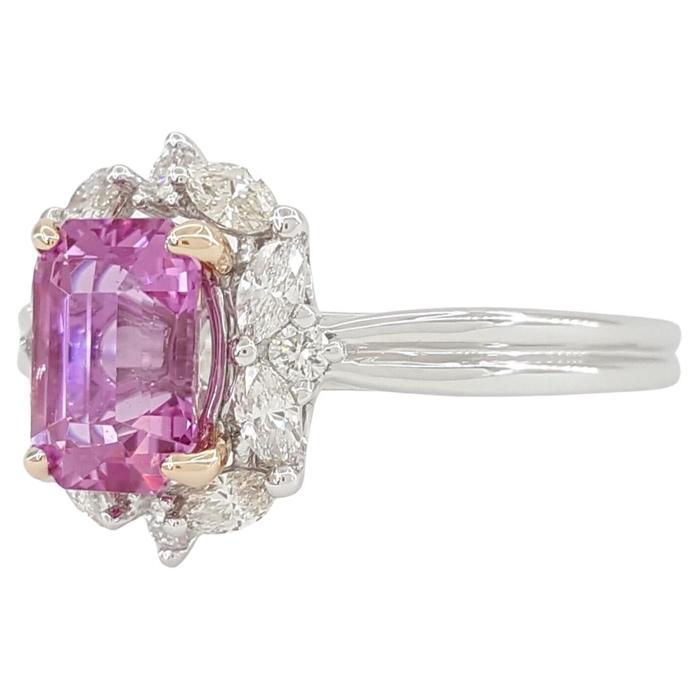 Emerald Cut Pink Sapphire Diamond Cocktail Ring For Sale