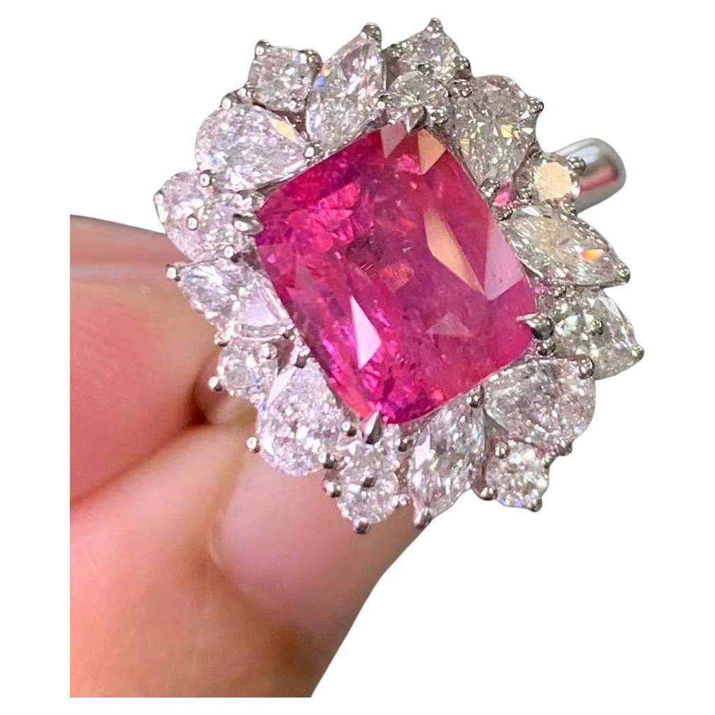 Pink Sapphire Diamond Cocktail Ring in 18k White Gold