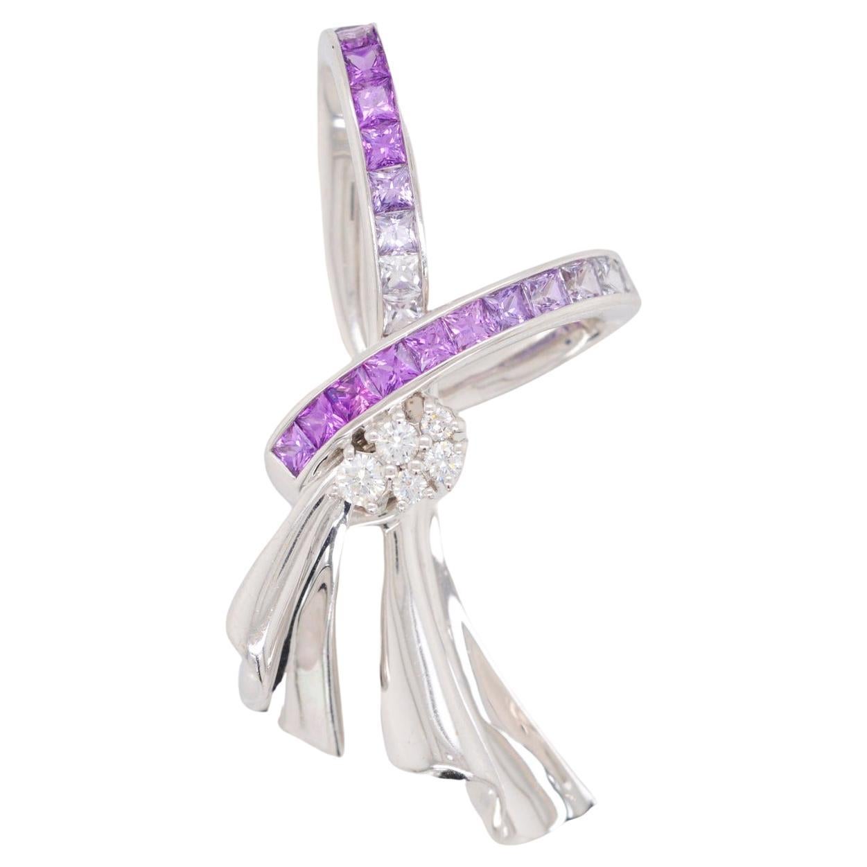 Pink Sapphire Diamond Contemporary Chic White Gold Pendant Neckalce en venta