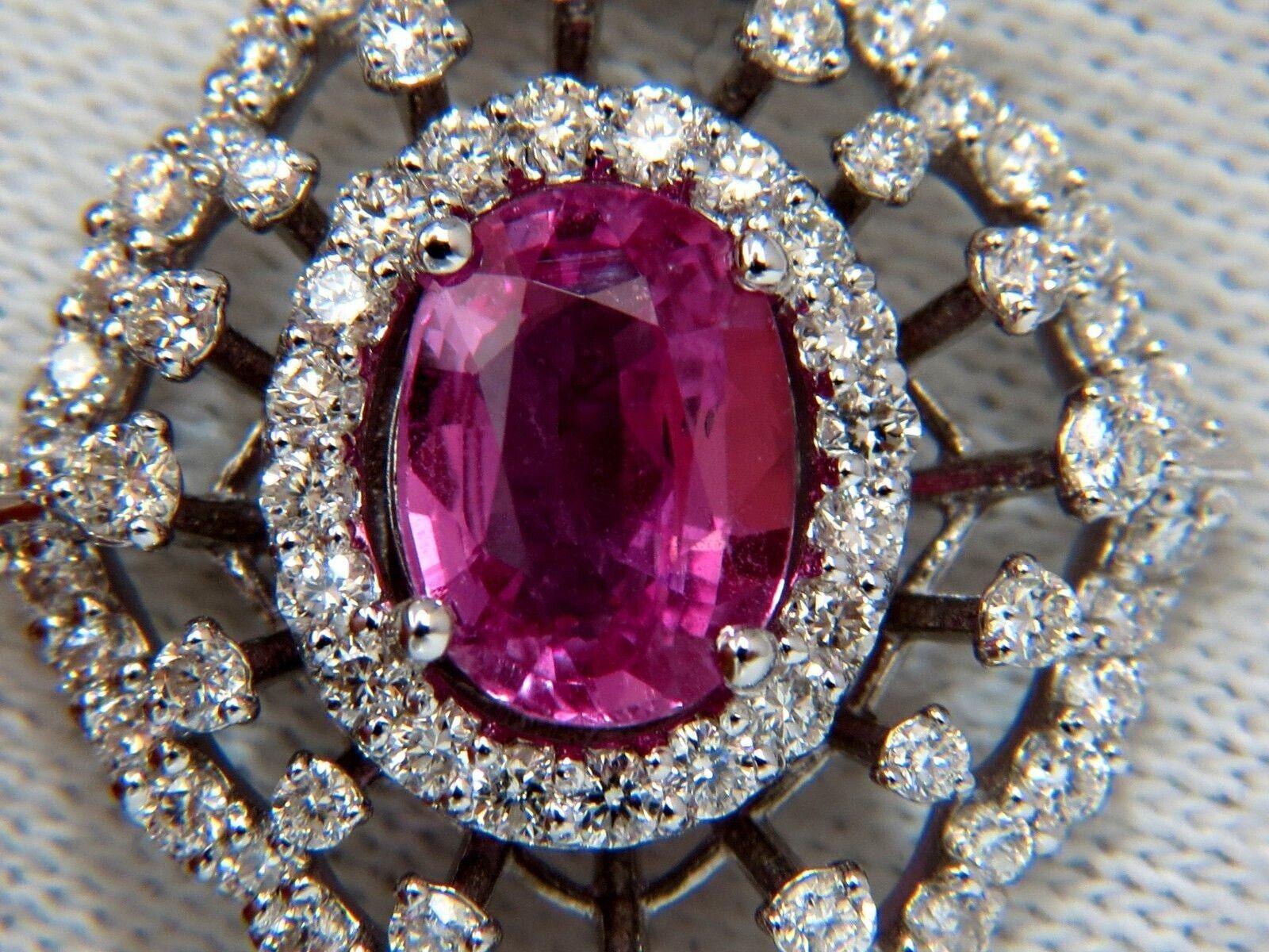 Oval Cut Pink Sapphire Diamond Dangle Earrings 14 Karat GIA Certified For Sale