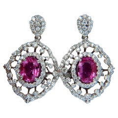 Pink Sapphire Diamond Dangle Earrings 14 Karat GIA Certified