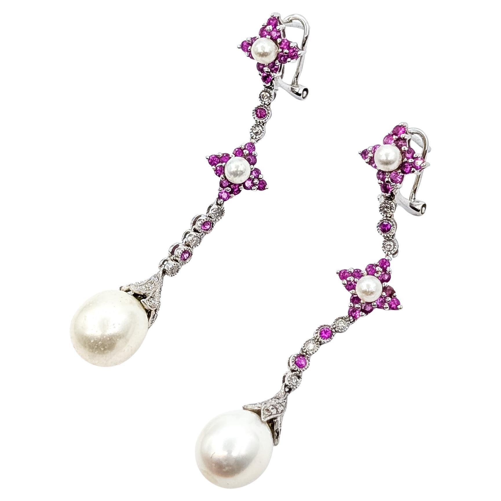 Pink Sapphire 
Diamond Ohrringe aus 14k Weißgold im Angebot